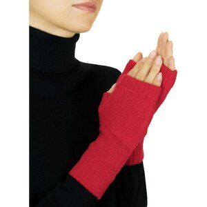 Women's Red Half Finger Fingerless Knitted Winter Warmers Mittens Gloves